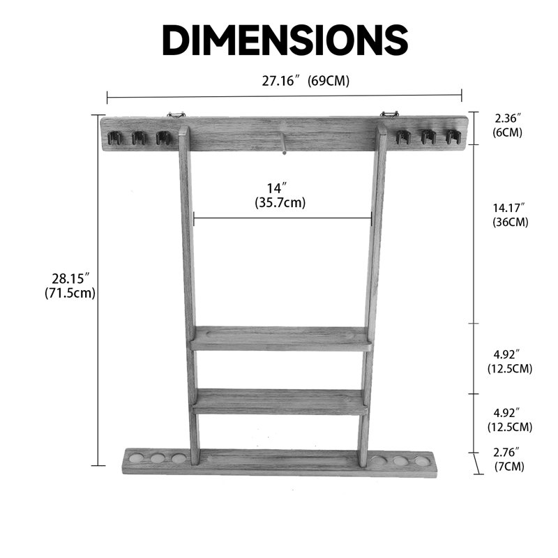 GSE Games & Sports Expert 6 Pool Cue Stick Hanging Wall Mounting Rack